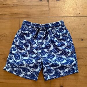 Crewcuts Blue Fish Print Kids Swim Trunks Sz 7